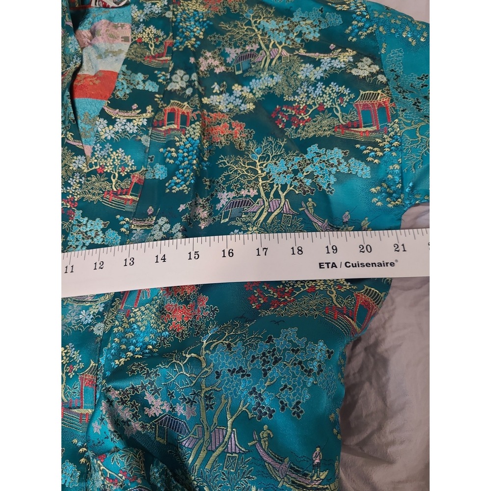 Vintage Eastex Kimono Robe women SZ‎ M Teal all over Floral Japan jacquard print - Picture 6 of 11